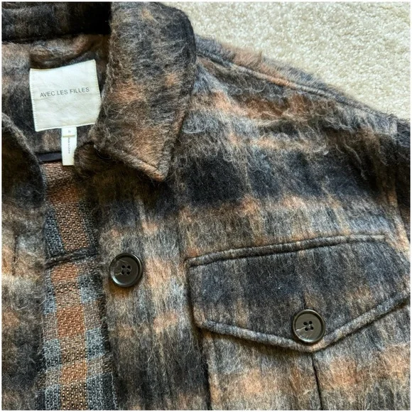 Avec Les Filles Longline Plaid Fuzzy Shacket S - Picture 13 of 16
